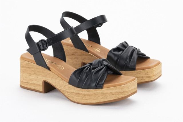 Sandales à talon semi-compensé en bois - Noir - Lince