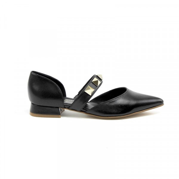 Ballerines ouvertes en cuir avec clous - Noir - Jose Saenz