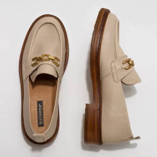 Mocassins en cuir à chaine dorée - Beige - Neosens