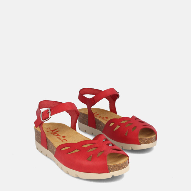 Sandales confortables compensées en cuir doux - Rouge - Marila