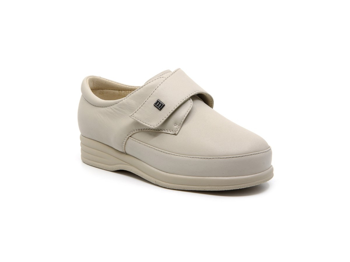 Chaussures pieds larges en cuir à velcro - Beige - Mabel Shoes