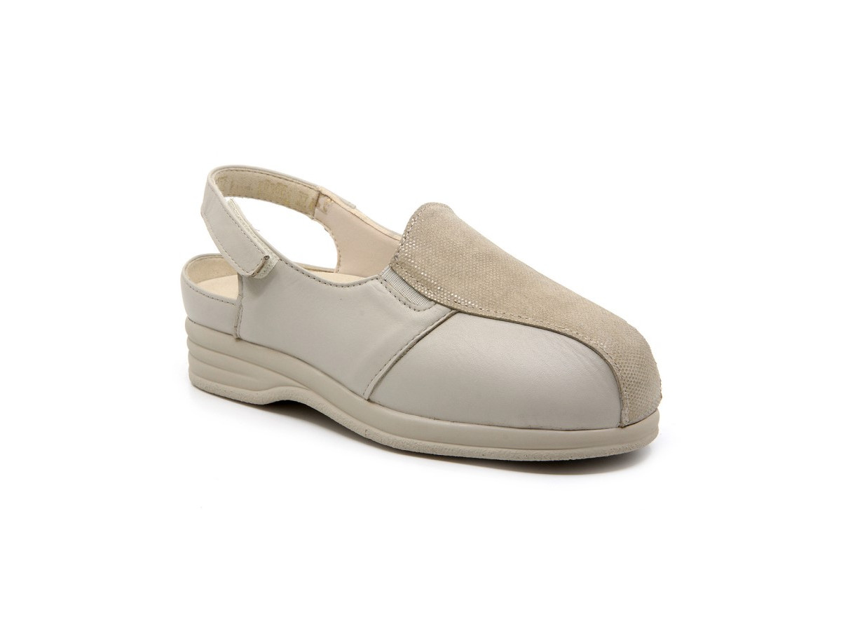 Sandales confortables types sabots en cuir - Beige - Mabel Shoes