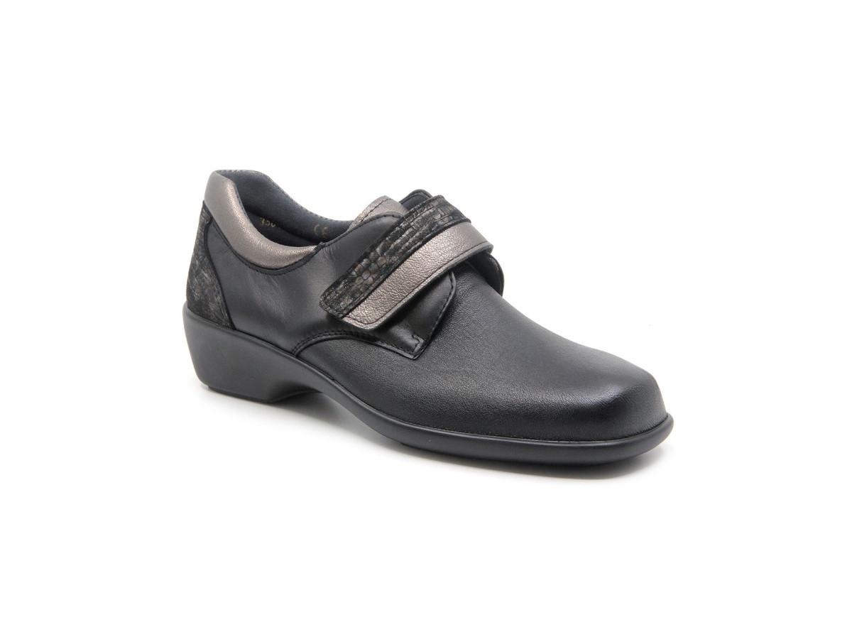Chaussures confort en cuir à velcros brillant - Noir - Mabel Shoes