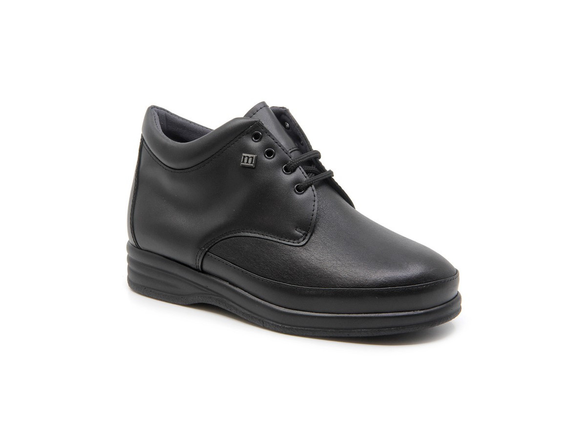 Bottines pieds larges à lacets ultra légères en cuir - Noir - Mabel Shoes
