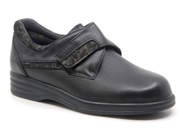 Chaussures confort en cuir à velcros imprimé - Noir - Mabel Shoes