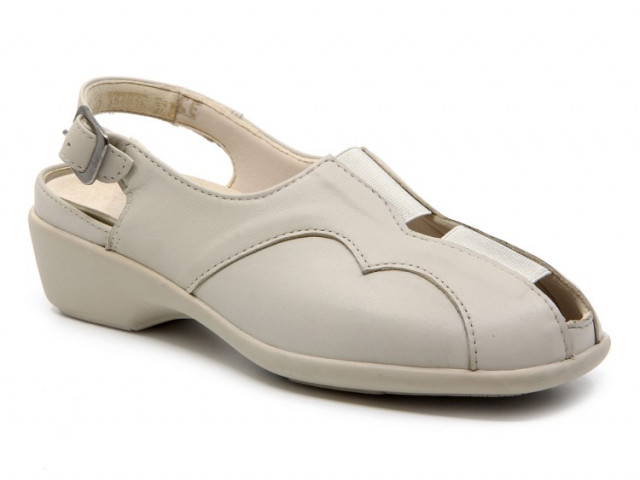 Sandales confort en cuir à élastiques - Beige - Mabel Shoes