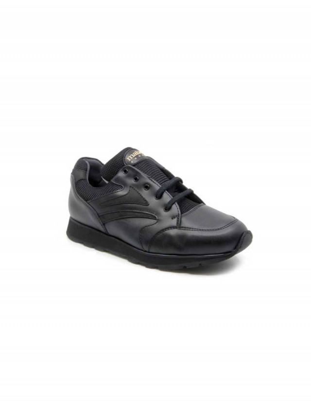 Baskets pieds larges à lacets ultra légères en cuir - Noir - Mabel Shoes