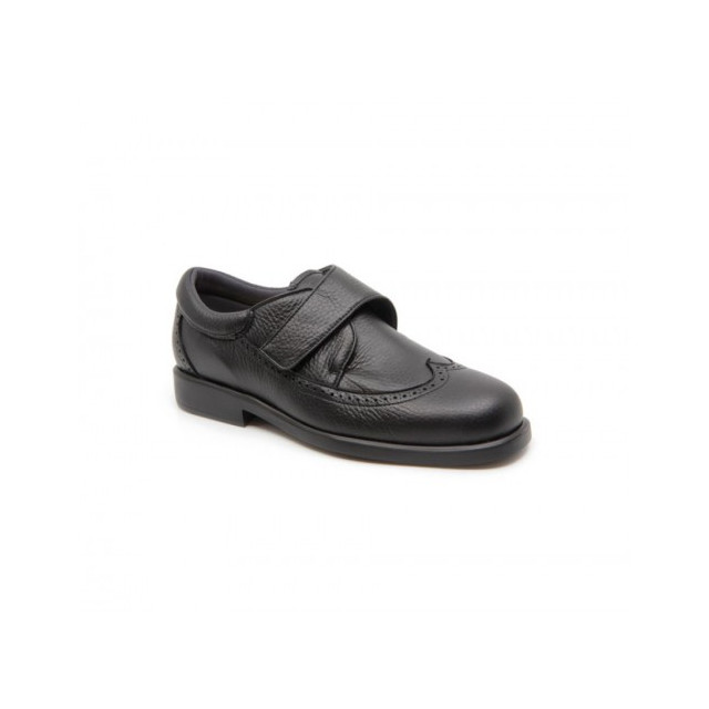 Chaussures confort en cuir à velcros bout fleuri - Noir - Mabel Shoes