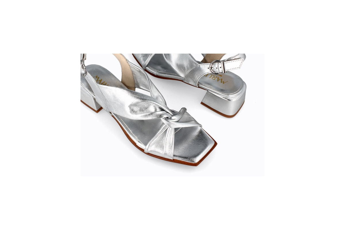 Sandales à talon carré à brides croisées - Argent - Lince