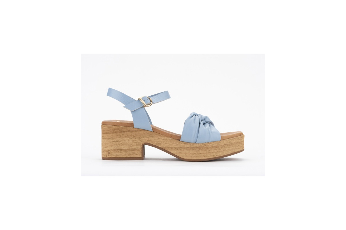 Sandales à talon semi-compensé en bois - Bleu Ciel - Lince