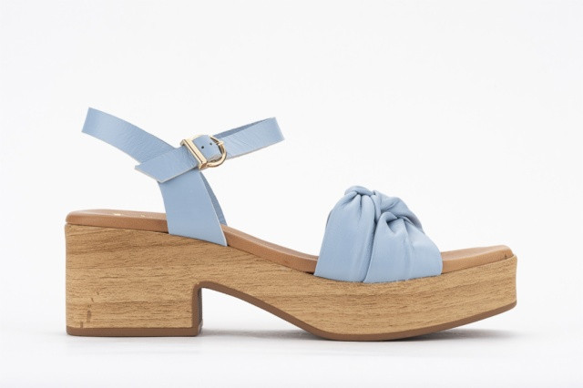 Sandales à talon semi-compensé en bois - Bleu Ciel - Lince