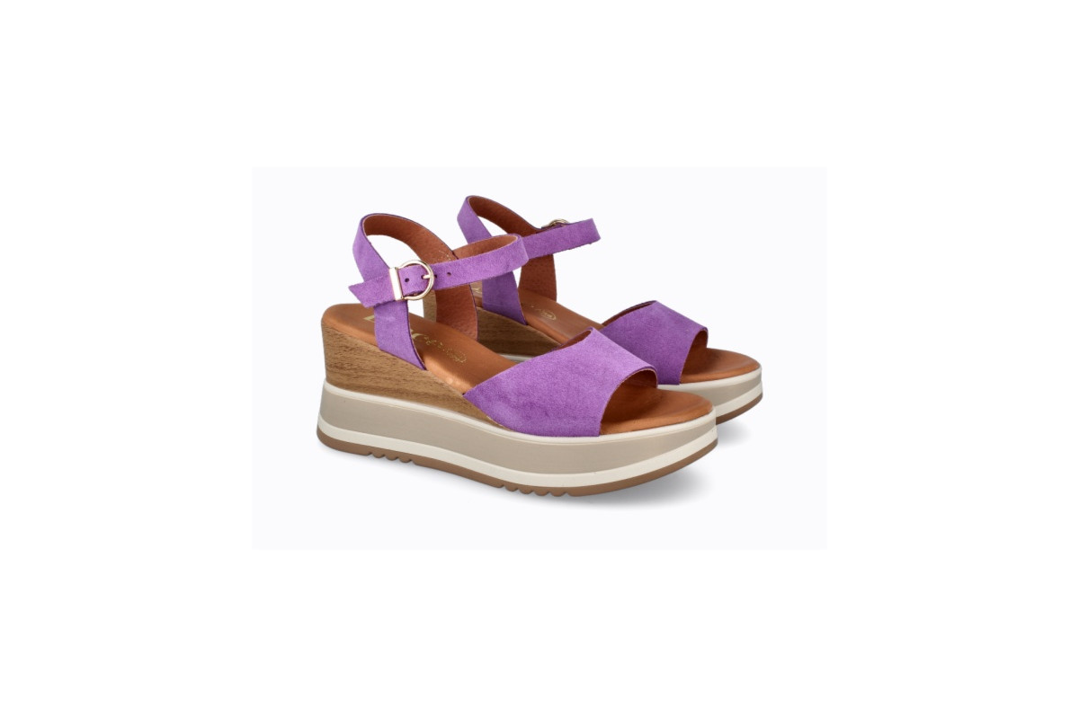 Sandales compensées en daim - Violet - Lince