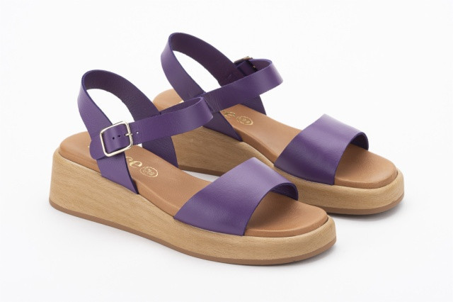 Sandales compensées à talon en cuir - Violet - Lince