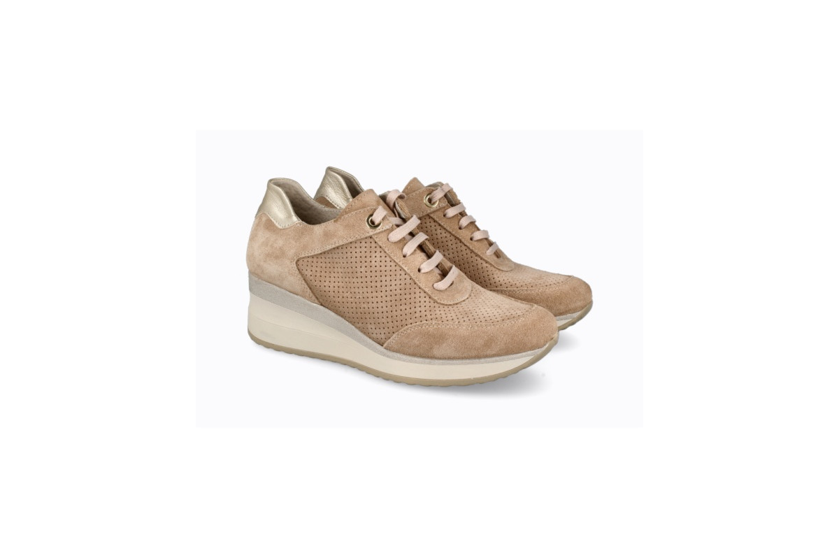 Baskets en daim semelle compensée - Beige - Lince