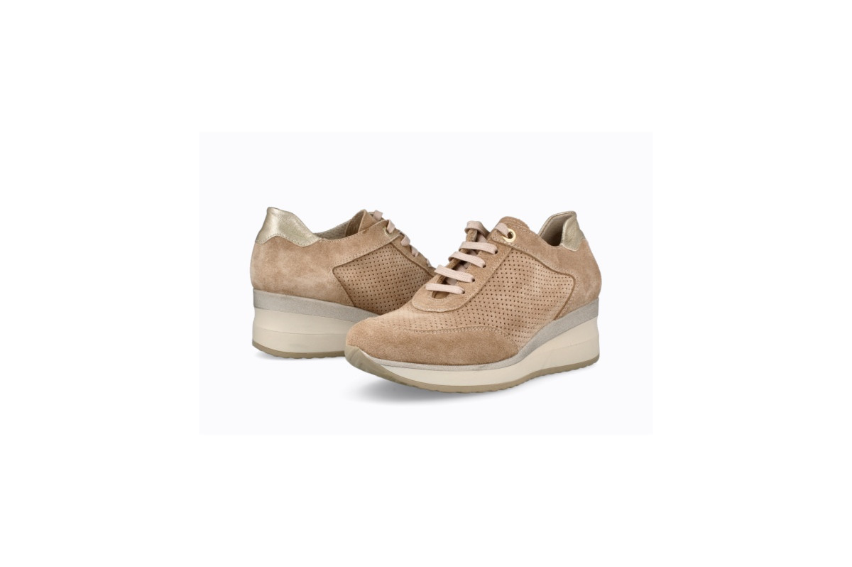 Baskets en daim semelle compensée - Beige - Lince