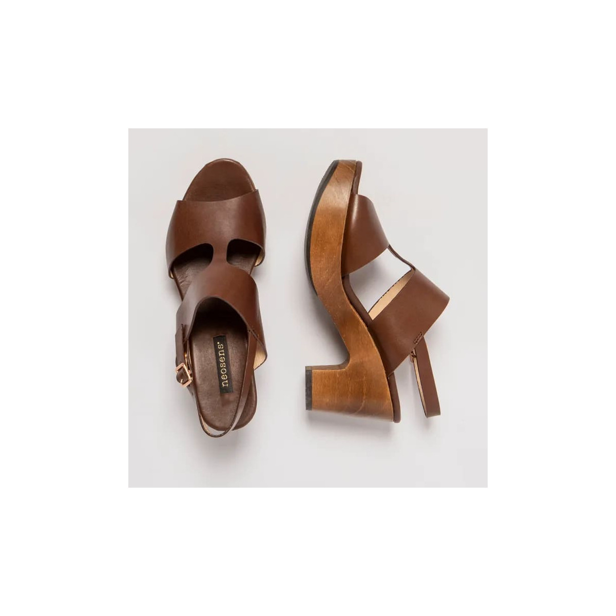 Sandales à talon plateformes en bois - Marron - Neosens