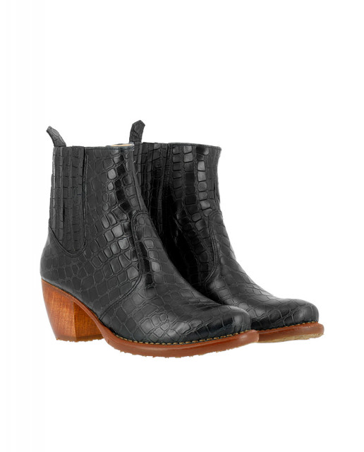 Bottines en cuir à talon bottier type santiags - Noir - Neosens