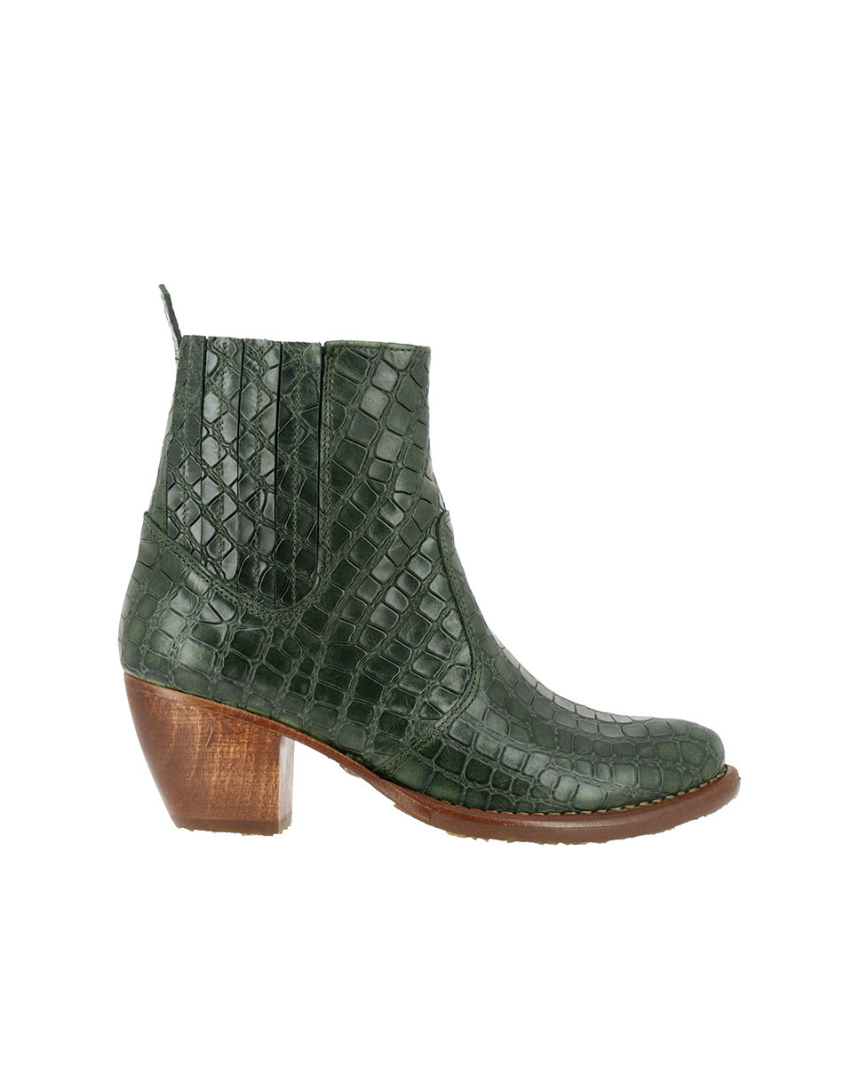 Bottines en cuir à talon bottier type santiags - Vert - Neosens