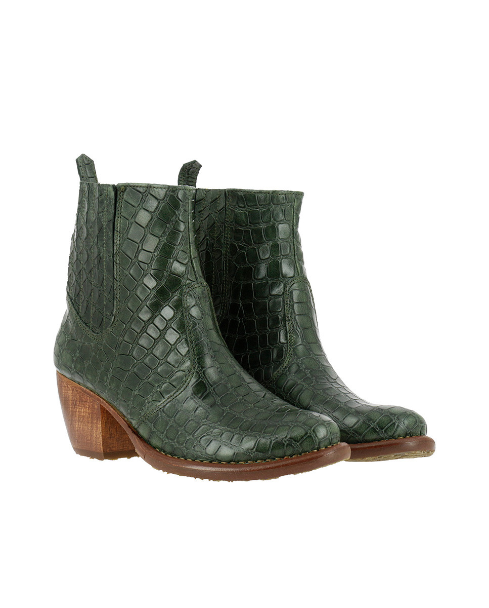 Bottines en cuir à talon bottier type santiags - Vert - Neosens