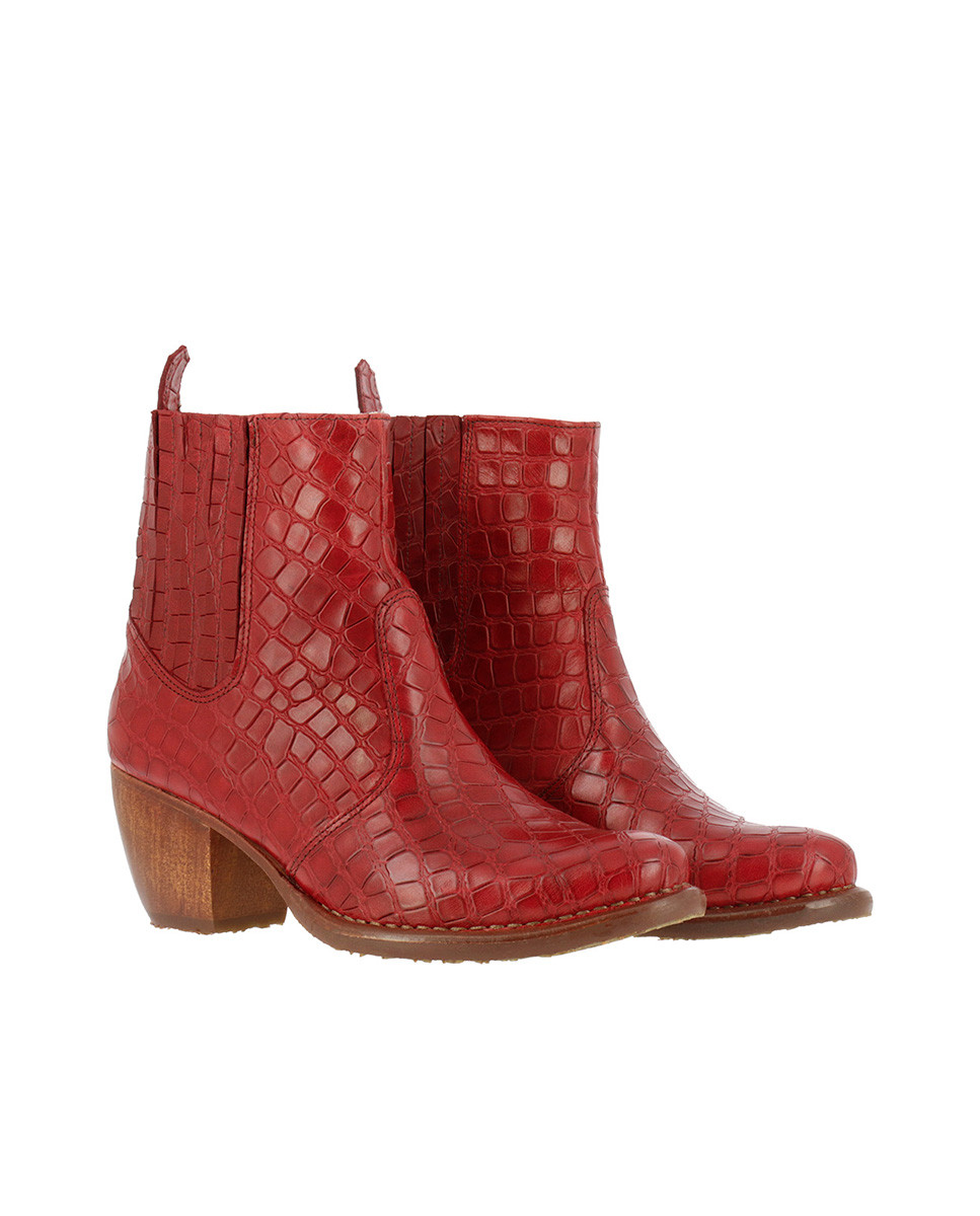 Bottines en cuir à talon bottier type santiags - Rouge - Neosens