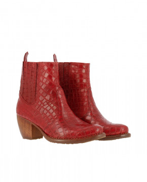 Bottines en cuir à talon bottier type santiags - Rouge - Neosens