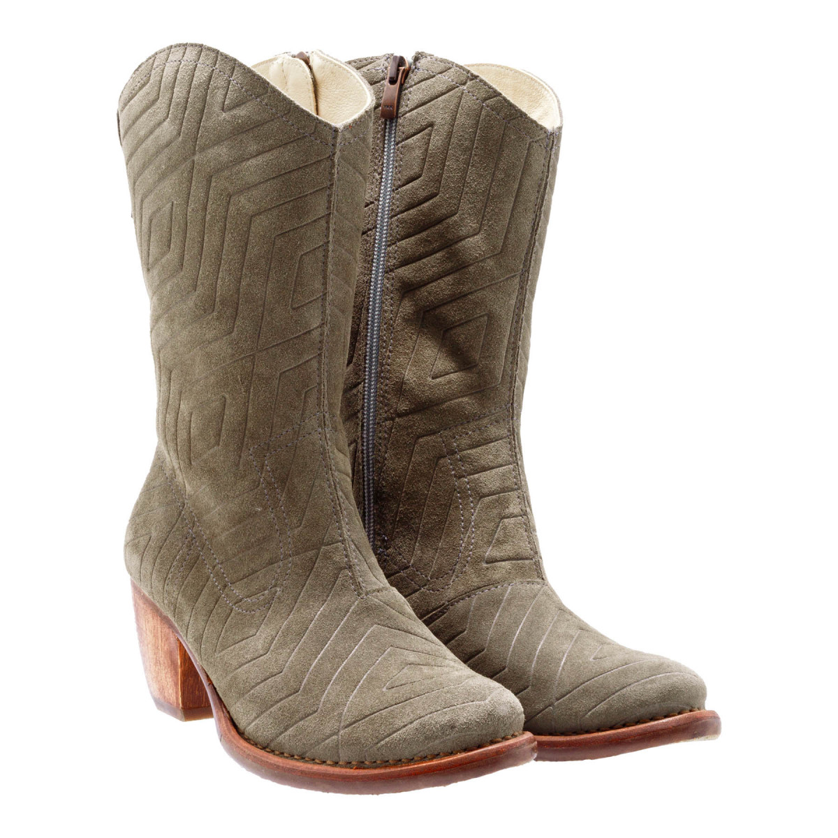 Bottines type santiags en daim - Gris - Neosens