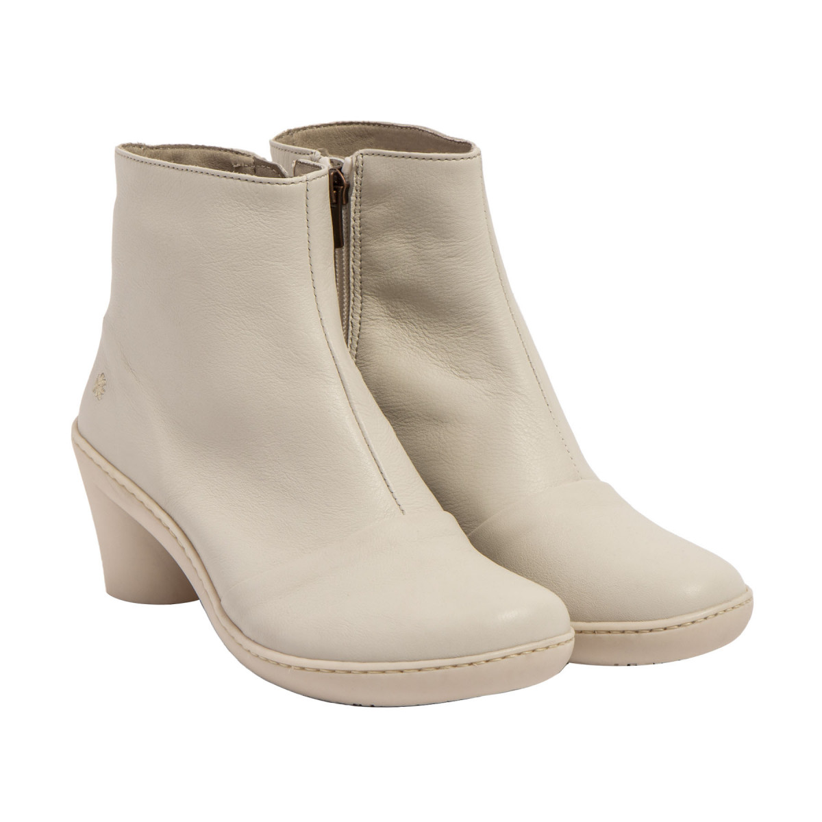 Bottines à talon en cuir mat - Beige - art