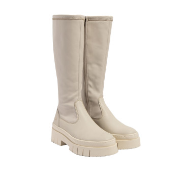 Bottes à talon en cuir style cavaliéres - Beige - art