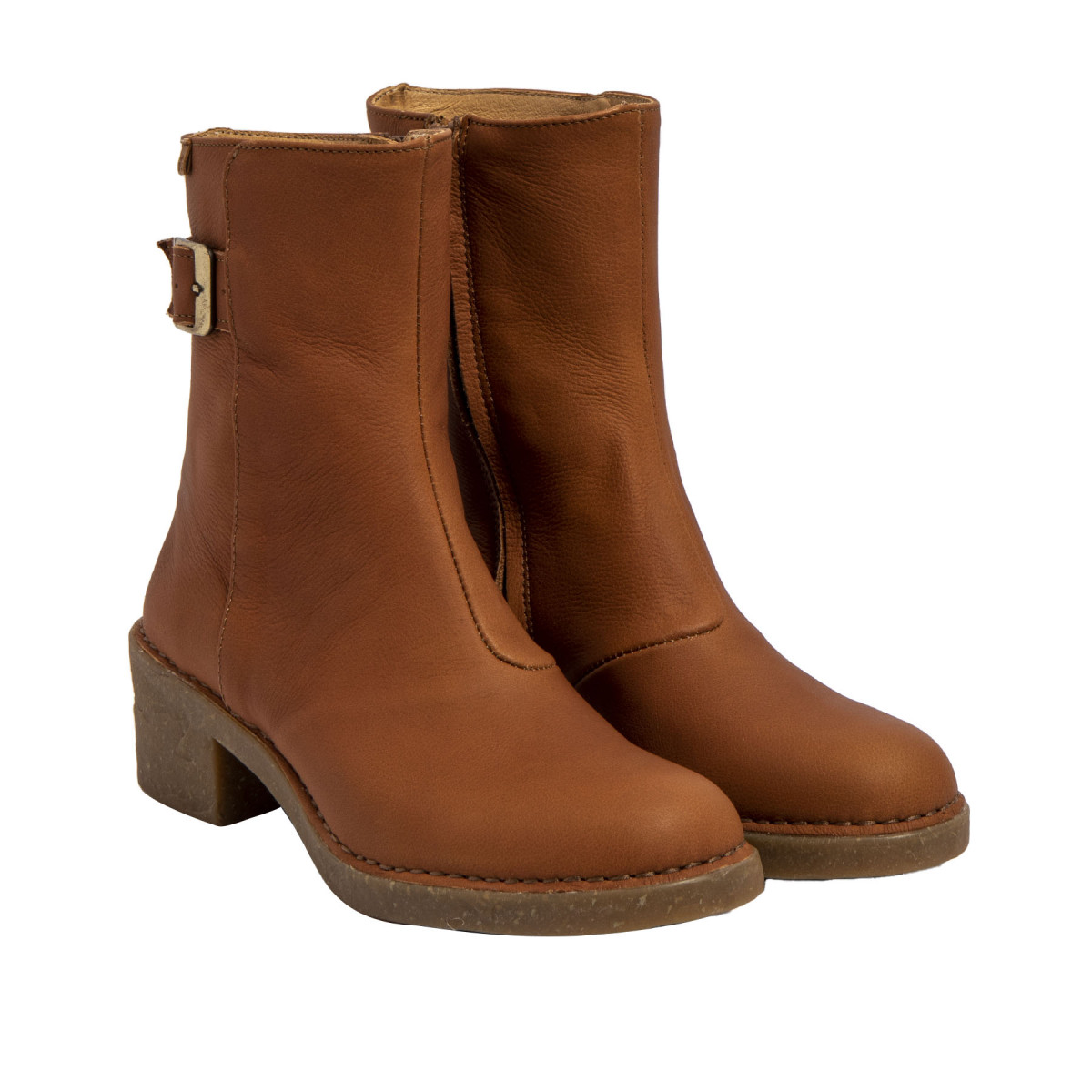 Bottes mi-hautes à talon en cuir et boucle - Marron - El naturalista