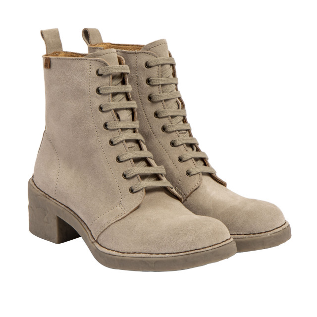 Bottines à talon et lacets en cuir suédé - Beige - El naturalista