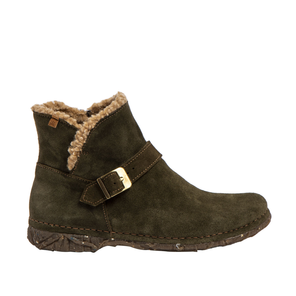 Bottines en cuir à boucle et laine - Vert - El naturalista