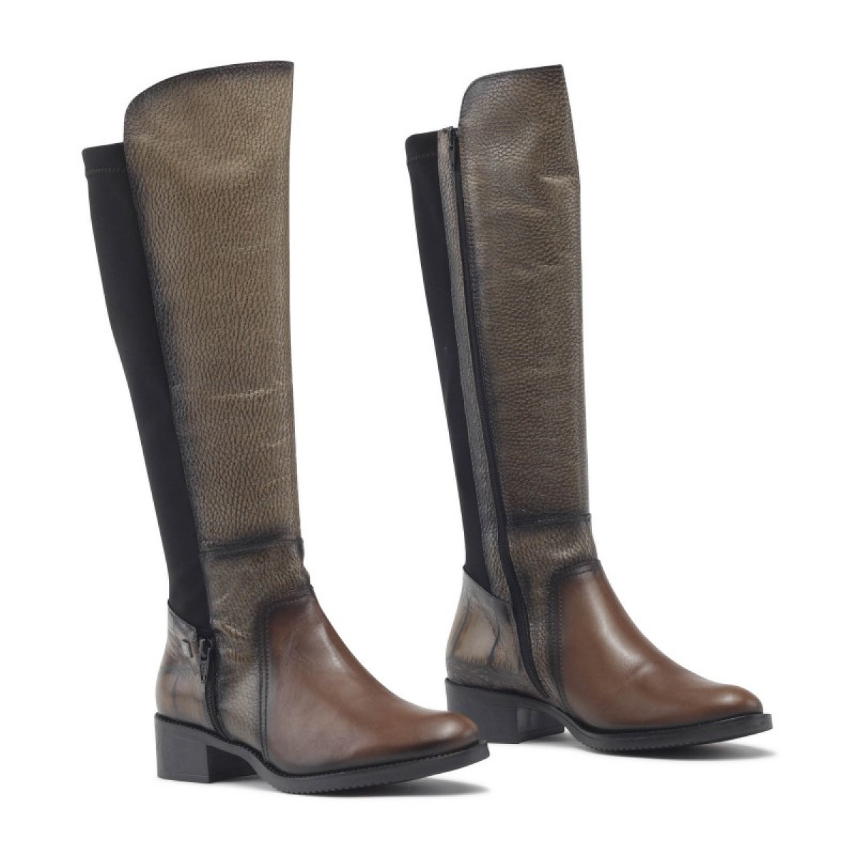 Bottes en cuir montante bicouleur - Marron - Jose Saenz