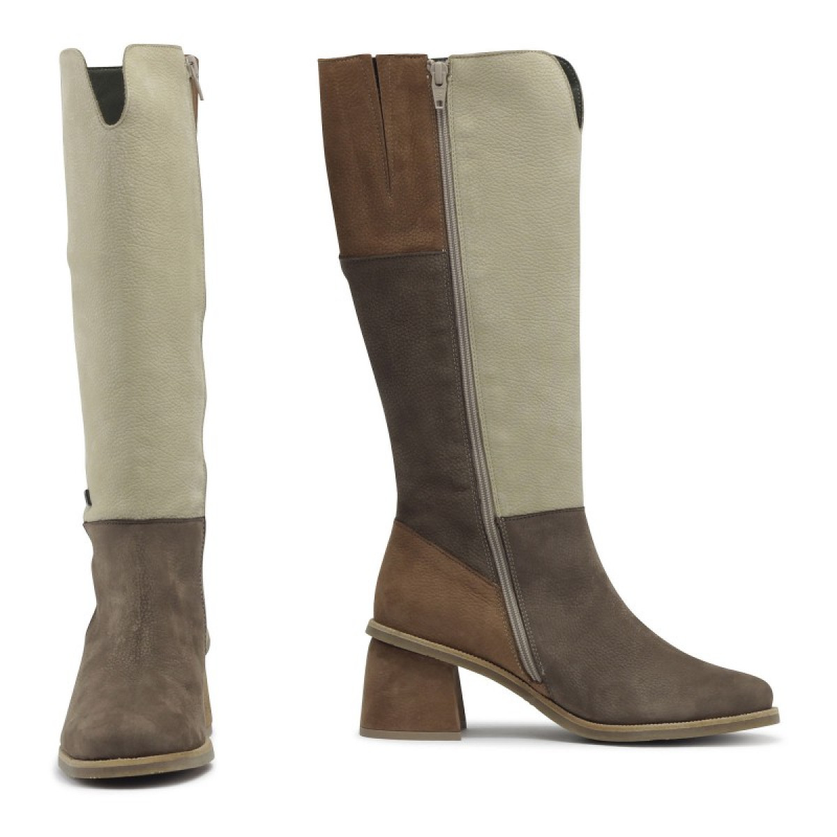 Bottes montantes en cuir grainé - Marron - Jose Saenz