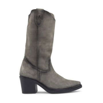 Bottes en cuir suédé type santiags - Gris - Jose Saenz