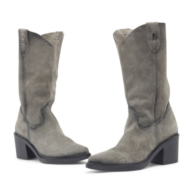 Bottes en cuir suédé type santiags - Gris - Jose Saenz