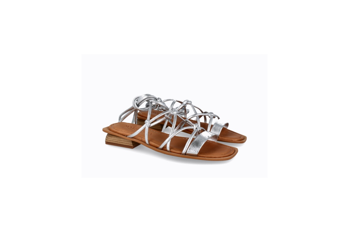 Sandales à petit talon lacées en cuir - Argent - Lince