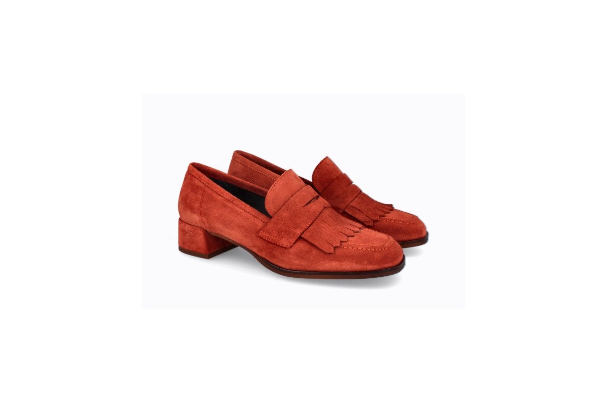 Mocassins en daim et franges - Rouge - Lince