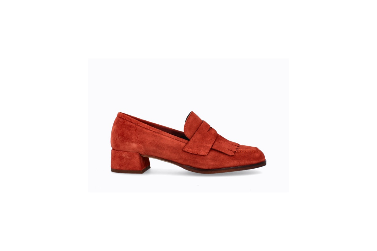 Mocassins en daim et franges - Rouge - Lince