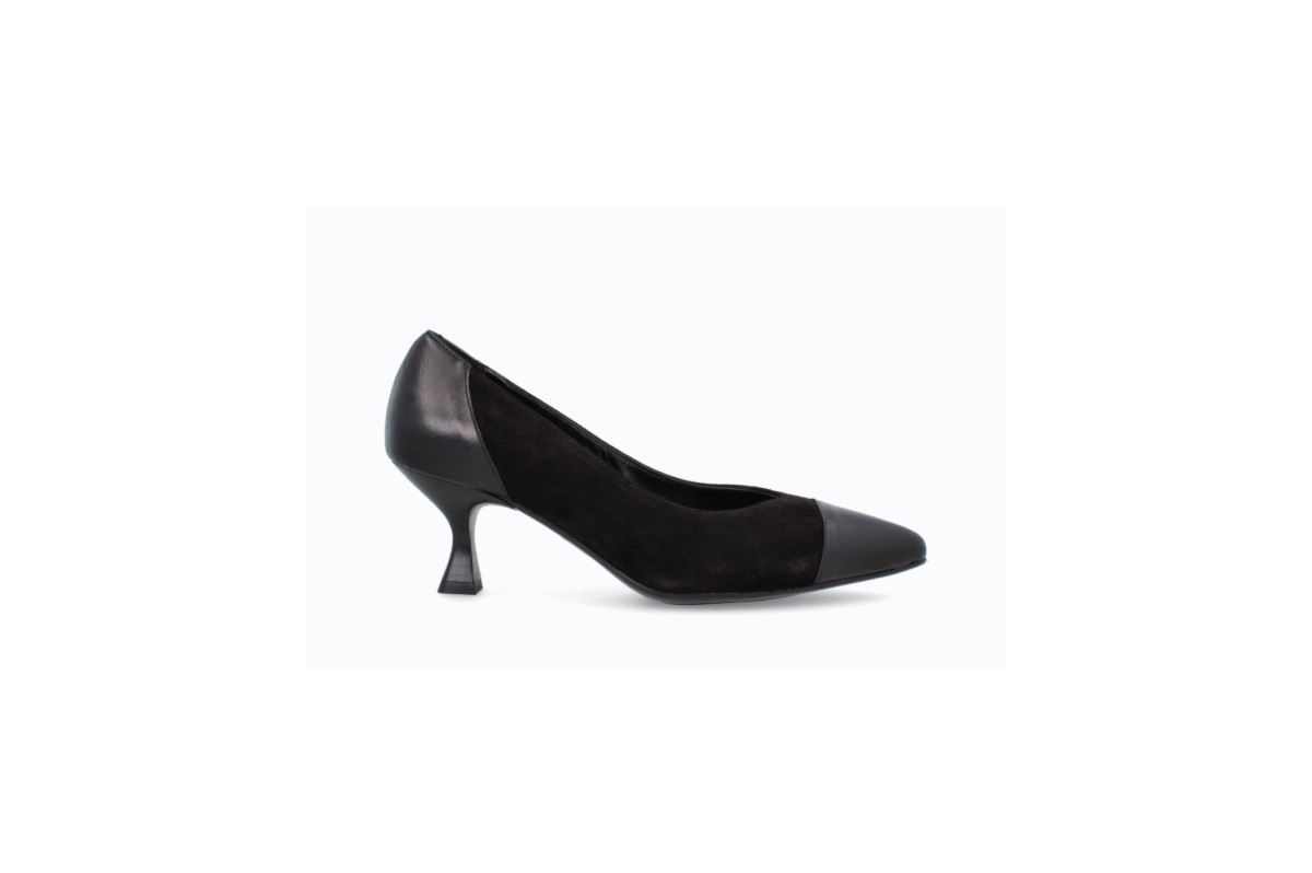 Escarpins en cuir et daim talon original - Noir - Lince