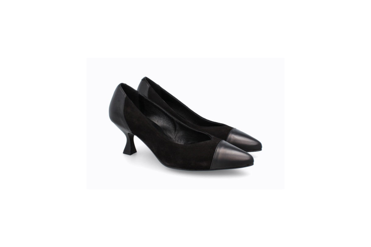 Escarpins en cuir et daim talon original - Noir - Lince