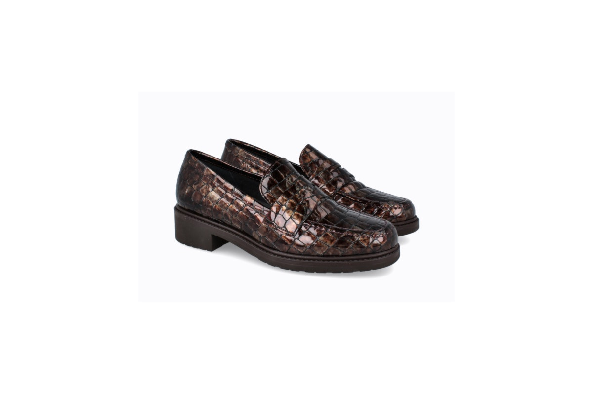 Mocassins en cuir effet croco - Marron - Lince