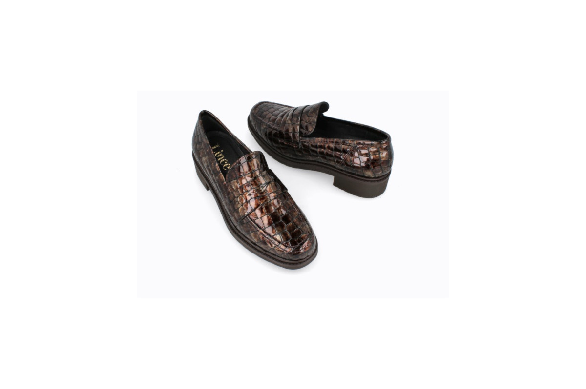 Mocassins en cuir effet croco - Marron - Lince