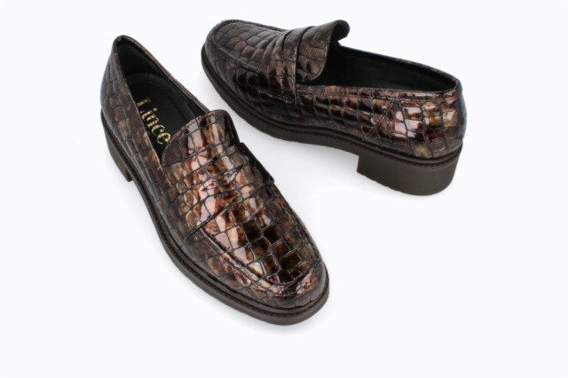 Mocassins en cuir effet croco - Marron - Lince