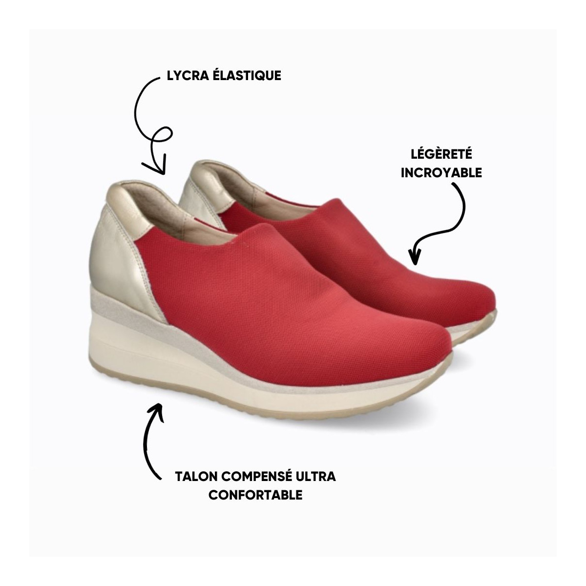 Baskets confortables en lycra élastique - Rouge - Lince