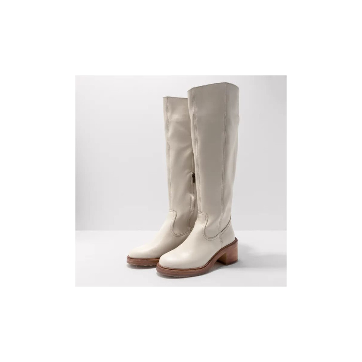 Bottes à talon en cuir mat - Beige - Neosens