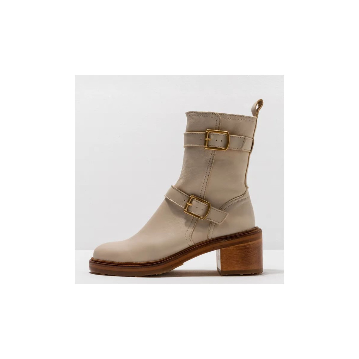 Bottines à talon en cuir ornées de boucles - Beige Clair - Neosens