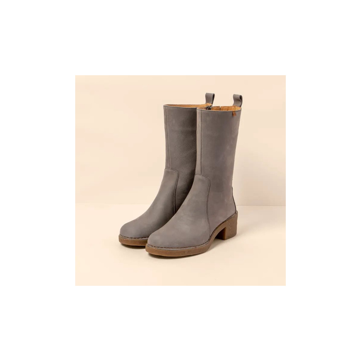 Bottes mi-hautes à talon en cuir doux - Gris - El naturalista