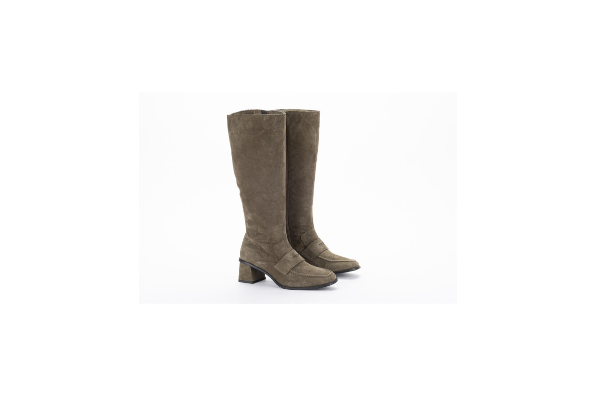 Bottes en daim talon carré - Kaki - Lince