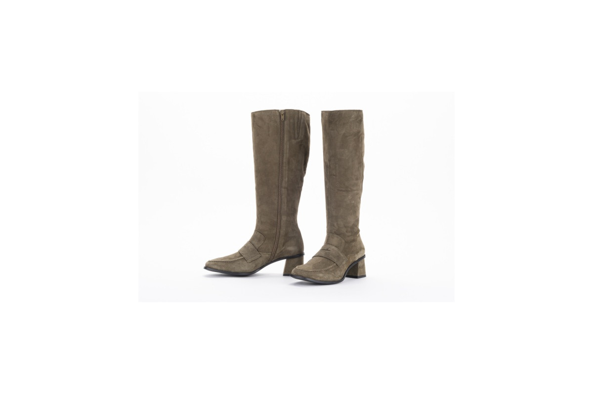 Bottes en daim talon carré - Kaki - Lince