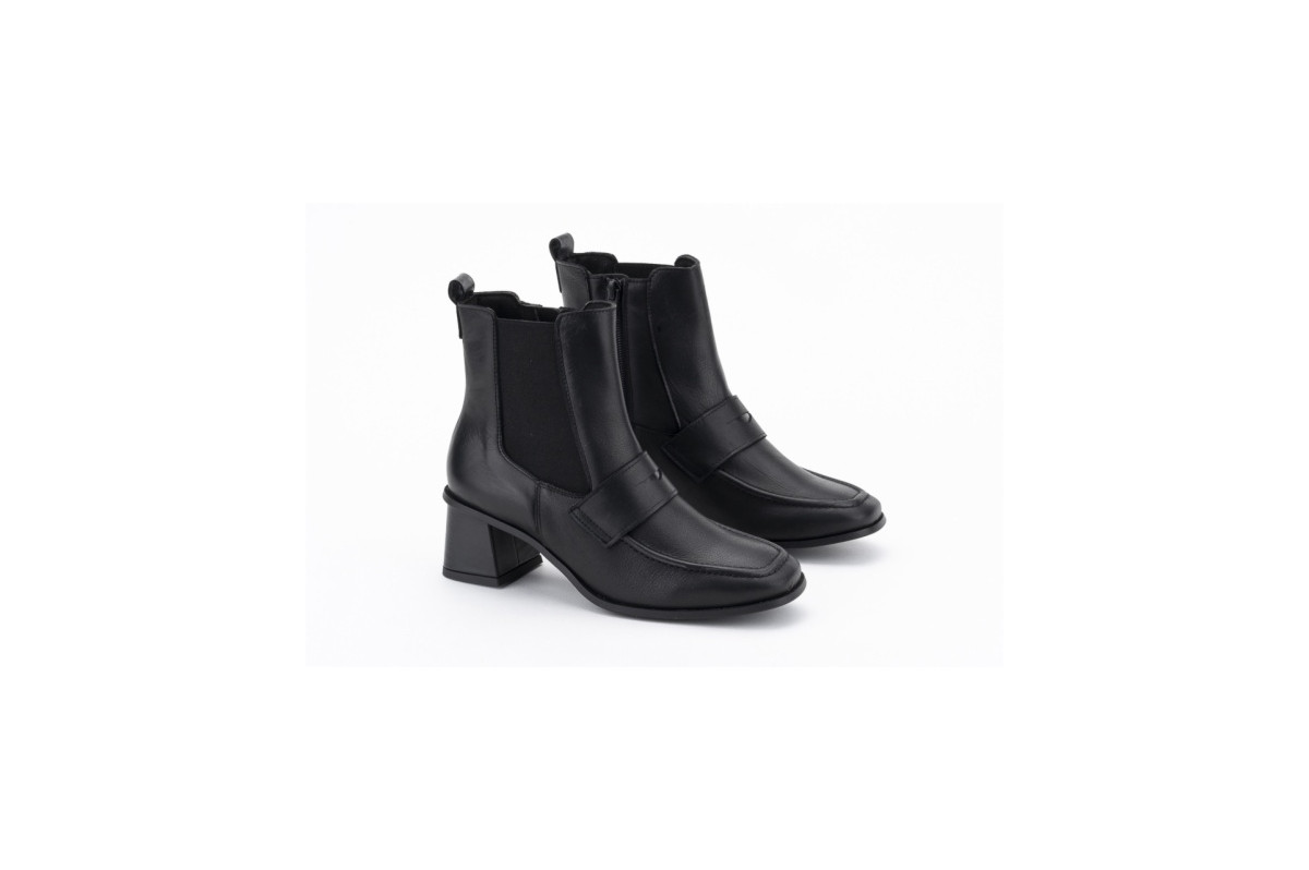 Bottines chelsea en cuir à talon bottier - Noir - Lince